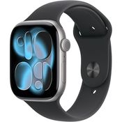 Apple Watch Series 11 Cellular, 46 mm, Aluminiumgehäuse Grau, Sportarmband Schwarz - M/L