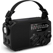 Philips TAR1609 FM/AM-Kofferradio mit internem aufladbarem Akku, AAA-Batterie und Kurbel, Solarzelle, integrierte LED-Leuchte und Taschenlampe - Schwarz