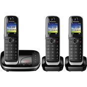 Panasonic KX-TGJ323GB Familien-Telefon mit Anrufbeantworter, Schnurloses Telefon mit 3 Mobilteilen, strahlungsarm, Anrufschutz, schwarz