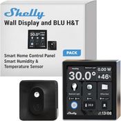 Shelly Wall Display Black + BLU H&T Black, 4-Zoll Smart Home Hub mit Temperatur- und Feuchtigkeitssensor, Schwarz