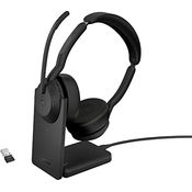 Jabra Evolve2 55 - schnurloses Stereo-Headset mit Ladestation und Jabra Air Comfort - Mikrofone mit Geräuschunterdrückung und ANC - MS Teams zertifiziert, mit anderen Plattformen kompatibel - Schwarz