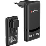 Verbatim GaN III Fold 'n' Go Charger 2 Port 65W USB-C, kompaktes USB Ladegerät, Schwarz