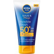 NIVEA SUN Schutz & Pflege Invisible Finish LSF 50+, wasserfester Sonnenschutz mit Hyaluron, schnell einziehende Sonnencreme ohne weiße Rückstände, 150 ml