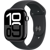 Apple Watch Series 10, 46 mm, GPS, Aluminiumgehäuse Diamantschwarz, Sportarmband Schwarz, S/M