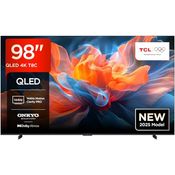TCL 98T8C, 98 Zoll QLED 4K HDR Ultra HD Smart TV mit Google TV, Dolby Vision & Atmos, 144Hz Motion Clarity Pro, FreeSync, Onkyo 2.1 Sound, Sprachsteuerung