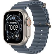 Apple Watch Ultra 3 GPS + Cellular, 49mm, Titangehäuse Silber, Ocean Band Blau - One Size