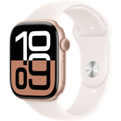 Apple Watch Series 10, 46 mm, GPS, Aluminiumgehäuse Roségold, Sportarmband Blassrosa, S/M
