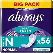 Always Daily Fresh Slipeinlagen Damen, Normal (56 Binden) Big Pack, ohne Duft, atmungsaktiv, flexibel