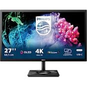 Philips 27E1N8900-27 Zoll UHD Monitor, OLED-Technologie, HDR400, höhenverstellbar (3840x2160, 60 Hz, HDMI, DisplayPort, USB-C (90W PD), USB Hub) schwarz