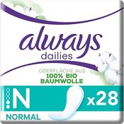 Always Daily Slipeinlagen Damen, Normal (28 Binden) Organic Cotton Protection, 100% Bio-Baumwolle, weiß