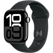 Apple Watch Series 10, 42 mm, GPS,  Aluminiumgehäuse Diamantschwarz, Sportarmband Schwarz, M/L