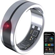 Newgen Medicals Schlaftracker-Ring, Fitness-Tracker mit Herzfrequenz- & SpO2-Anzeige, silber, Gr.57, wasserdicht, 2 mm dünn