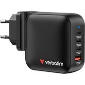 Verbatim Mini GaN Charger 100 W, 3 Ports USB-C Ladegerät mit 2 x USB-C & 1 x USB-A, Schnelles Ladegerät für MacBook, iPad, iPhone, Samsung & mehr, schwarz, inkl. EU- und UK-Adapter