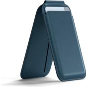 SATECHI Magsafe Wallet und Double Flap Stand mit Magnetfunktion, iPhone Wallet mit 4 Kartenfächern, Frontklappe NFC Pass Through für iPhone 15, iPhone 14, iPhone 13, iPhone 12 – Vegan Leder, Blau