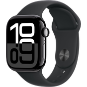 Apple Watch Series 10, 42 mm, GPS, Aluminiumgehäuse Diamantschwarz, Sportarmband Schwarz, S/M