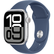 Apple Watch Series 10, 42 mm, GPS, Aluminiumgehäuse Silber, Sportarmband Denim, M/L