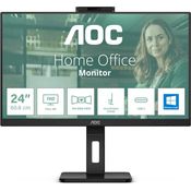 AOC 24P3CW - 24 Zoll Full HD Monitor, 5 MP Webcam, höhenverstellbar, Lautsprecher (1920x1080, 75 Hz, HDMI, DisplayPort (in/out), USB-C (65W PD), RJ45, USB Hub) schwarz