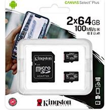 Bild für Kingston Canvas Select Plus microSD Speicherkarte, SDCS2-64GB-2P1A Class 10 (2x Karte,inkl. SD Adapter)