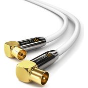 deleyCON 15m TV Antennenkabel PREMIUM HDTV Full HD - 2x gewinkelt - Koaxialkabel - TV-Stecker (90° Grad) zu TV-Buchse (90° Grad) - Weiß - METALL