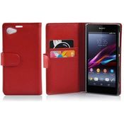 cadorabo Hülle für Sony Xperia Z1 COMPACT in INFERNO ROT Handyhülle aus strukturiertem Polyurethan mit Standfunktion und Kartenfach Case Cover Schutzhülle Etui Tasche Book Klapp Style