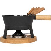 Boska Fondue Pro Set L, Käsefondue, Fondue-Set, Fonduetopf, Gusseisen, Eichenholz, Edelstahl, Schwarz, 1.5 L, 853551