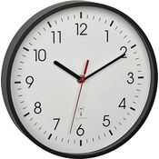 TFA Dostmann Analoge Funk-Wanduhr, 60.3550.01, praezise Anzeige, klassisch, analog, Glasabdeckung, für Wartezimmer, zu Hause, leichtes Ablesen, 245 x 245 x 42 mm, schwarz