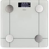 Jata Hogar HBAS1504 Digitale Personenwaage mit Bluetooth-Technologie, analysiert Gewicht, BMI, Fett, Masse und Körperwasser, 8 Personenspeicher, bis zu 180 kg