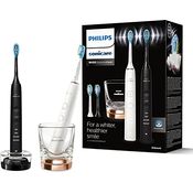 Philips Sonicare DiamondClean 9000 Elektrische Zahnbürste Doppelpack - 2 Schallzahnbürsten, 1 Ladeglas, 4 Premium Bürstenköpfe, neue Generation, schwarz & rosé-gold, 2 Handstücke (Modell HX9914/61)
