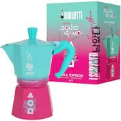 Bialetti Moka Express 6tz Squidgames, Espressokocher in Pink, Grün und Weiß mit geometrischen Details und "Game Over" Aufschrift