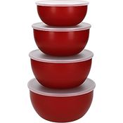 KitchenAid - Salatschüsseln, 591 ml, aus Kunststoff mit Deckel, rot, 4er Set