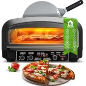 TurboTronic TT-PO14, Pizzaofen bis 450°C für 37cm Pizzen mit Pizzastein, 2200W elektrisch, Indoor/Outdoor, 6 Programme, mobiler Mini Backofen