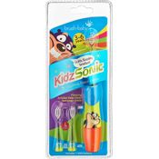 Brush-Baby KidzSonic Elektr. Zahnbürste | Kinder | 3+ Jahre | Blinkende Discolichter, sanfte Vibrationen & 2-Min.-Timer machen das Putzen zum Vergnügen! | Blau, inkl. 3 Ersatzköpfe & 1 AAA-Batterie