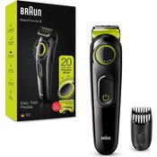 Braun BeardTrimmer 3 BT3221 Bartschneider 20 Längeneinstellungen in 0,5 mm Schritten 50 Minuten Akkulaufzeit, mit Präzisionsrad, schwarz