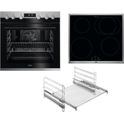 AEG KOMBI43PI Herdest, Einbauherd + Induktionskochfeld + Teleskopauszug, Serie 6000, Pyrolyse, SurroundCook, Ringheißluftsystem, Einbaugerät, A+, Garraum 71 l, Breite 59,5 cm, Anzahl der Kochstellen 4, schwarz, edelstahl - Preisvergleich