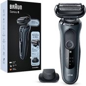 Braun Series 6 Rasierer Herren mit EasyClick Aufsatz, Elektrorasierer & Präzisionstrimmer, SensoFlex, Wet & Dry, wiederaufladbar & kabellos, Geschenk Mann, 61-N1200s, grau