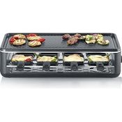 SEVERIN Raclette-Grill Black Line Lite RG 2365, für 8 Personen, große antihaftbeschichtete Grillplatte, extra tiefe Pfännchen, spülmaschinengeeignet