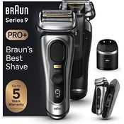 Braun Series 9 Pro+ Rasierer Herren, Elektrorasierer mit 5 Pro Rasierelementen, Langhaarschneider & Reinigungsstation, Rasierer-Ladeetui PowerCase, 60 Min Laufzeit, Made in Germany, 9577cc, Silber