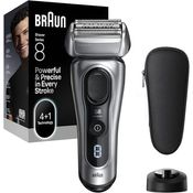 Braun Series 8, Elektrorasierer mit 4 Scherelementen, wasserfest, silber, inkl. Reiseetui und Ladeständer