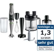 Braun MQ 9187XLI Stabmixer, 1200W, mit Active PowerDrive, inkl. Pürierstab, XL Foodprozessor Gemüsestampfer, Zerkleinerer & Schneebesen, schwarz, edelstahl