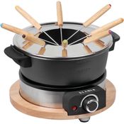 KLAMER Elektro-Fondue Set für bis zu 8 Personen, 1300W, Holzdesign, 1,5L Aluguss-Topf