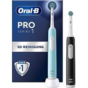 Oral-B Pro 1 Elektrische Zahnbürste/Electric Toothbrush, Doppelpack mit 2 Aufsteckbürsten, 3 Putzmodi für Zahnpflege, Geschenk Mann/Frau, Designed by Braun, schwarz/blau