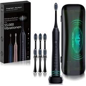 Tristan Auron Schallzahnbürste Business Class - 55.000 Schwingungen - 5 Modi - 60 Tage Akku + inkl. UV-Desinfektionsbox (Etui) + 6 Aufsätze - (Schwarz)