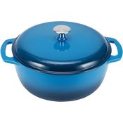 AmazonBasics Bräter Schmortopf aus emailliertem Gusseisen, 4,25 l, Blau
