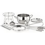 APS Fondue- und Feuerzangenbowle Set, Zuckerzange, Feuerzange, Fondue-Topf, Edelstahldeckel, hochglanzpoliert, Gestell, verchromt, Schöpfkelle, für ca. 2,2 Liter Flüssigkeit, Ø22 cm, 23 cm Höhe