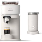 PHILIPS Baristina Espressomaschine und Milchaufschäumer Paket. Real Espresso- made simple. Naturweiß mit naturweißem Siebträger- 16-bar-Pumpendruck- automatisches Mahlwerk- Cafe Crema (BAR303/00)