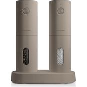 LARS NYSØM Salz und Pfeffer Mühle Elektrisch 2er Set mit einstellbarem Keramik-Mahlwerk von grob bis fein I Design Gewürzmühlenset Automatisch (2 Stück, Greige)