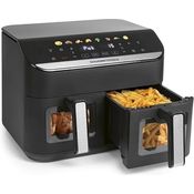 GOURMETmaxx AirGenius 2-Kammer-Heißluftfritteuse, 9 Liter (2 x 4,5 l) mit Multi-Color LED-Touchdisplay, Mattschwarz, 2400 Watt