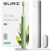SURI Nachhaltige Schallzahnbürste – Schlanke und leistungsstarke elektrische Zahnbürste, recycelbarer Kopf auf pflanzlicher Basis, 2 Modi, inklusive UV-LED-Reinigungskoffer, Spiegelhalterung und