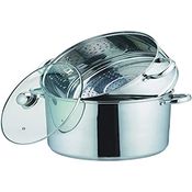 Kamberg 0008072 – Couscoustopf/Dampfgarer/Kochtopf  (3‑in‑1) – Durchmesser 26 cm – 10 Liter – Hochwertiger Edelstahl – Mit Glasdeckel – Für alle Herdarten, auch Induktion, Stainless Steel, grau, 10 cm