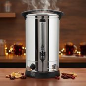 MUCOLA Einkochautomat Glühweinkocher, 22 Liter Fassungsvermögen, Auslaufhahn, 2500 Watt, Edelstahl, schwarz, Thermostat